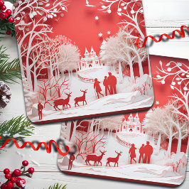 3Dトナカイと村の人 コースター