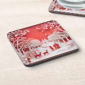 3Dトナカイと村の人 コースター (左側)