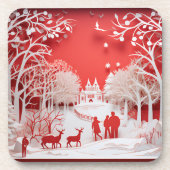 3Dトナカイと村の人 コースター (正面)