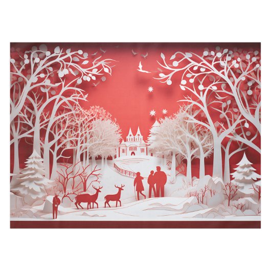 3Dトナカイと村の人 テーブルクロス (正面(横))