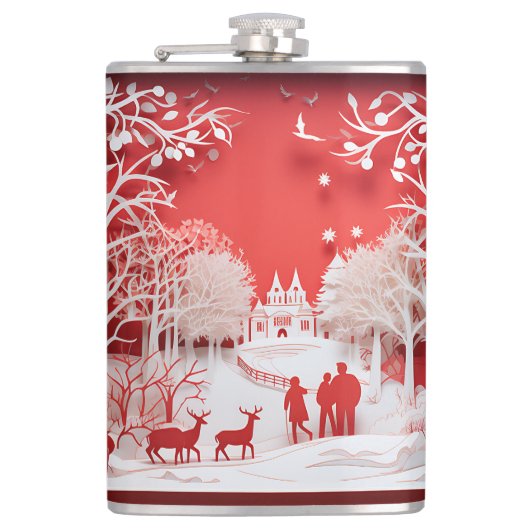 3Dトナカイと村の人 フラスク (正面)