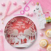 3Dトナカイと村の人 ペーパープレート (パーティー)