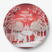 3Dトナカイと村の人 ペーパープレート (正面)