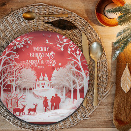 3Dトナカイと村の人 ペーパープレート