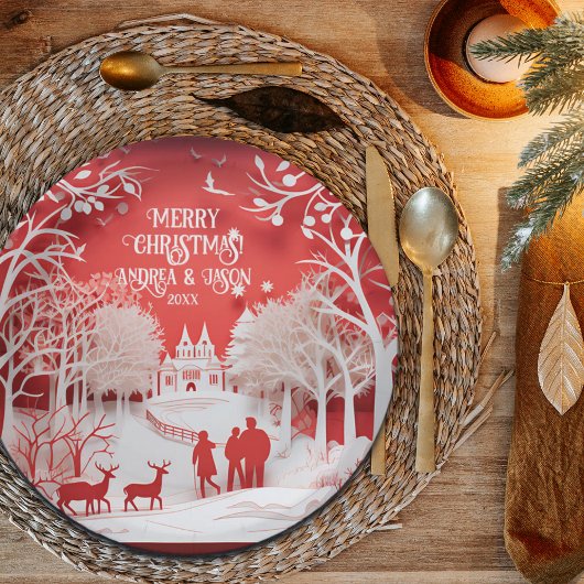 3Dトナカイと村の人 ペーパープレート