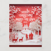 3Dトナカイと村の人 ポストカード (正面)