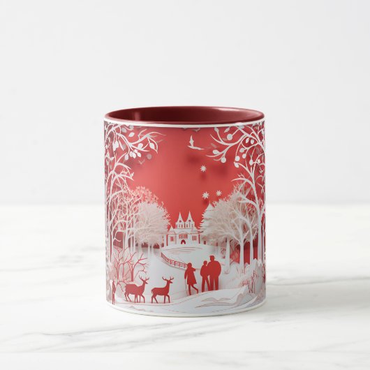 3Dトナカイと村の人 マグカップ (中央)