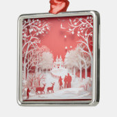 3Dトナカイと村の人 メタルオーナメント (左)