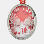 3Dトナカイと村の人 メタルオーナメント (左)