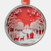 3Dトナカイと村の人 メタルオーナメント (正面)