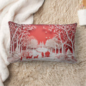 3Dトナカイと村の人 ランバークッション (ブランケット)