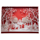 3Dトナカイと村の人 ラージペーパーバッグ (正面)