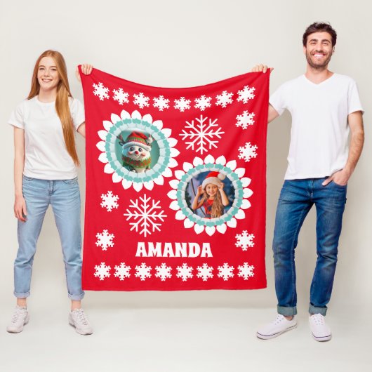 3Dトナカイパーソナライズされたクリスマスキッズフォトレッド フリースブランケット (インサイチュ)