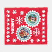 3Dトナカイパーソナライズされたクリスマスキッズフォトレッド フリースブランケット (正面(横))