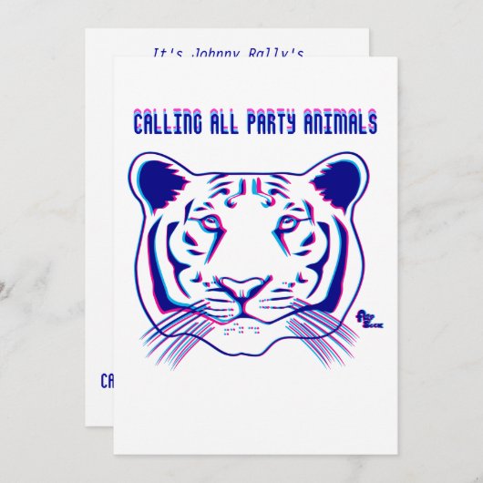 3Dトラのパーティの招待状 招待状 (正面/裏面)