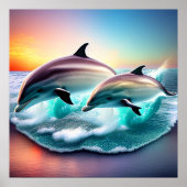 3Dドルフィンズサンセットトロピカルビーチヴィベ ポスター (正面)