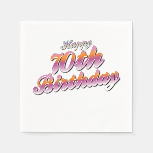 3Dハッピーカラフル70歳の誕生日タイポグラフィ スタンダードカクテルナプキン (正面)