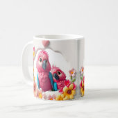 3Dハッピーマザーズデイオウムと花 コーヒーマグカップ (正面左)