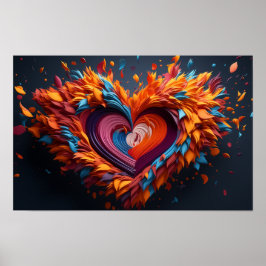 3Dハートの鮮やかな色の形状 ポスター