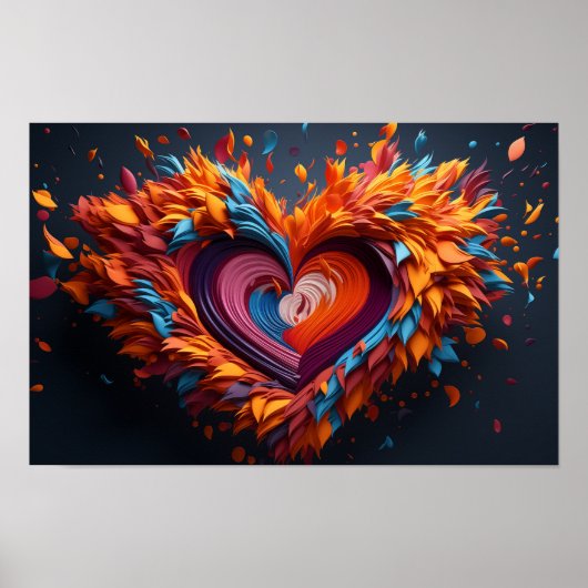3Dハートの鮮やかな色の形状 ポスター (正面)