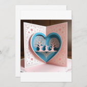 3Dハートデザインのウェディングカード 招待状 (正面/裏面)