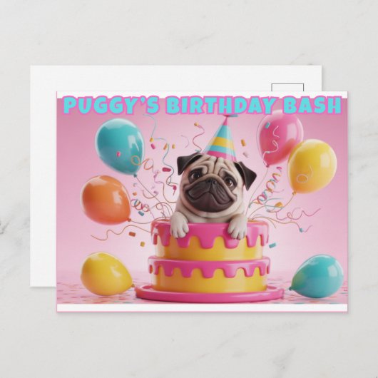 3Dパおもしろいグ誕生日カード | かわいい犬のパーティー ポストカード (正面/裏面)
