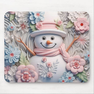 3Dパステル雪だるま マウスパッド