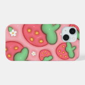 3Dパフピンクいちご美容フォンケース iPhone 15ケース (裏面横)