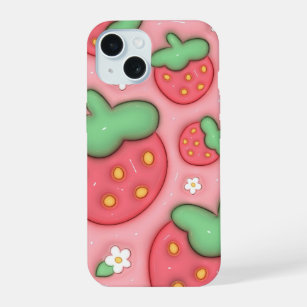 3Dパフピンクいちご美容フォンケース iPhone 15ケース