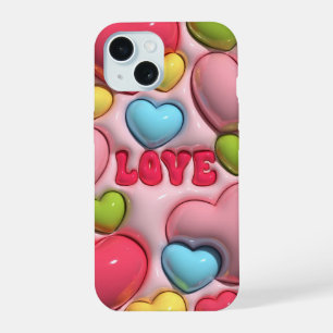 3Dパフピンクラブハート電話ケース iPhone 15ケース