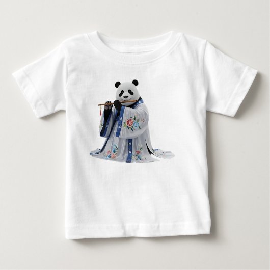 3Dパンダの伝統的な中国服ハンフー姿 ベビーTシャツ (正面)