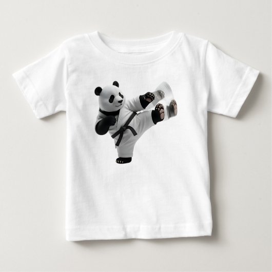 3Dパンダの空手キック ベビーTシャツ (正面)