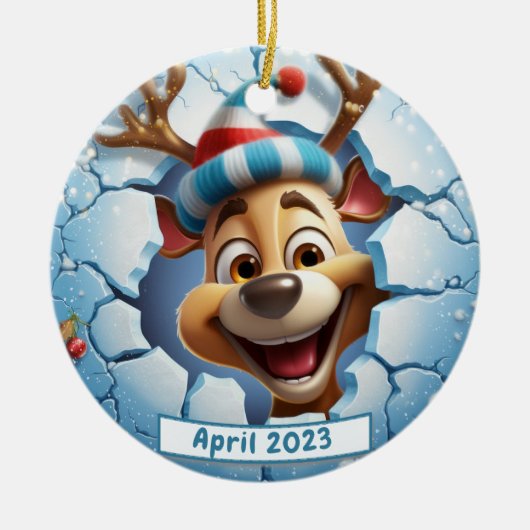 3Dパーソナライズされたブレイクアウトトインデーサクリスマス セラミックオーナメント (正面)