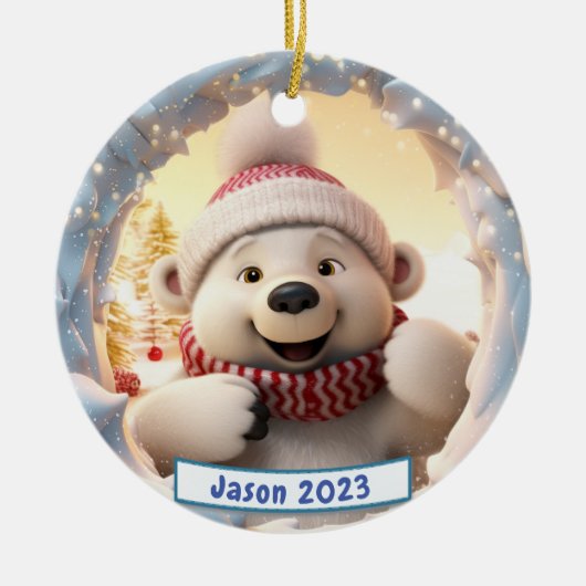 3Dパーソナライズされたブレイクアウトポーラベアクリスマス セラミックオーナメント (正面)