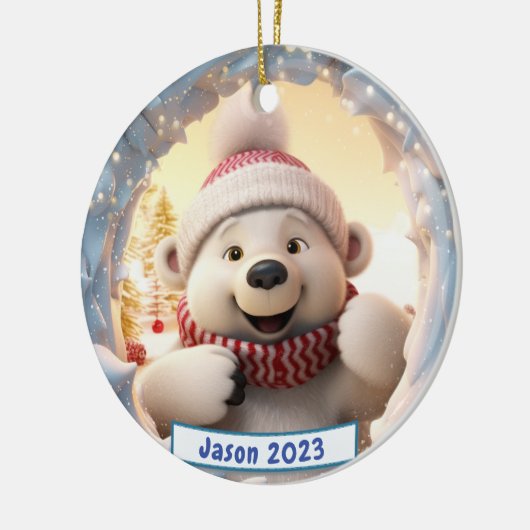 3Dパーソナライズされたブレイクアウトポーラベアクリスマス セラミックオーナメント (左)