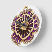 3Dパープルフローララインストーンのタイムレスエレガンス ラウンド壁時計 (傾斜)