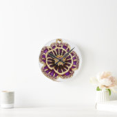 3Dパープルフローララインストーンのタイムレスエレガンス ラウンド壁時計 (ホーム)