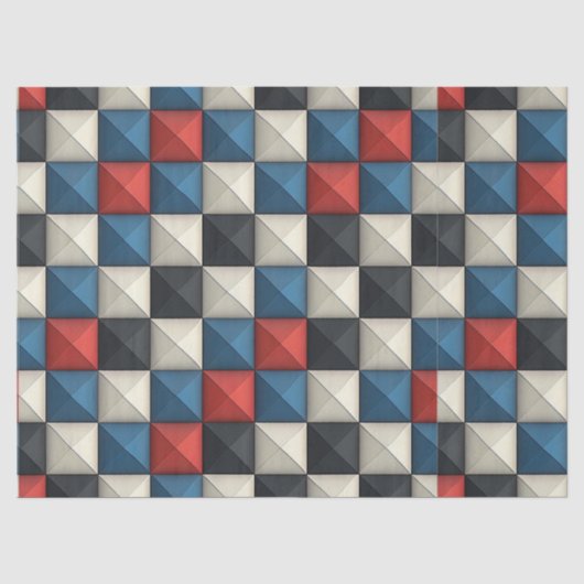 3Dピラミッド幾何学模様 – 赤、青、クリーム色 薄葉紙 (正面)