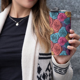 3Dピンクとブルーのフローラ タンブラー