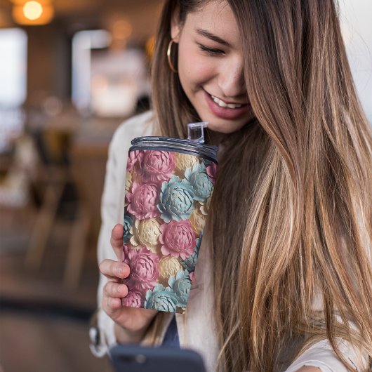 3Dピンクとブルーのフローラ タンブラー