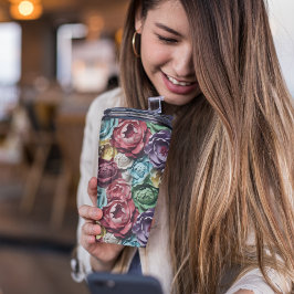 3Dピンクと青の植物学フローラ タンブラー