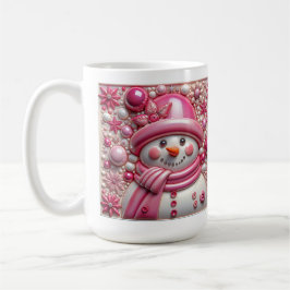 3Dピンクのクリスマススノーマン コーヒーマグカップ