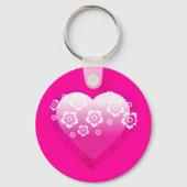 3Dピンクのハート花トロピカルデジタルアイコンロゴ キーホルダー (正面)
