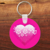 3Dピンクのハート花トロピカルデジタルアイコンロゴ キーホルダー (正面)