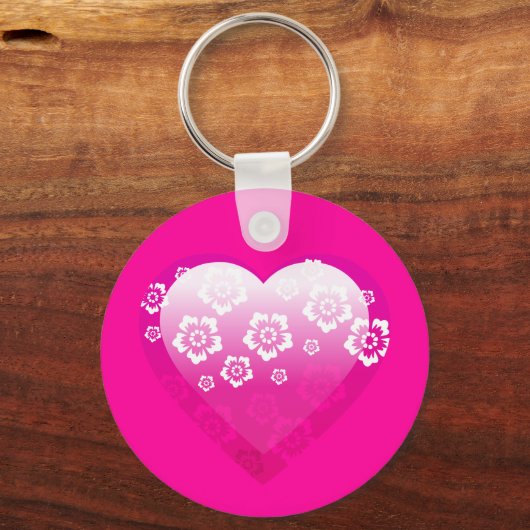 3Dピンクのハート花トロピカルデジタルアイコンロゴ キーホルダー (正面)