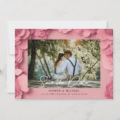 3dピンクのフローラ写真の保存日付 招待状 (正面)