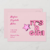 3Dピンクスターの女の子カスタム 案内ポストカード (正面/裏面)