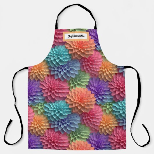 3Dピンクパステルフローラ パーソナライズされた エプロン (正面)