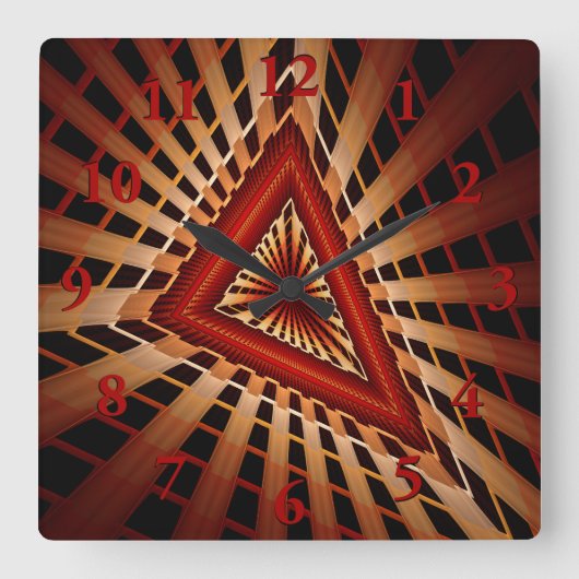 3Dファンタジーネットワークモダンフラクタル図形デザイン スクエア壁時計 (正面)