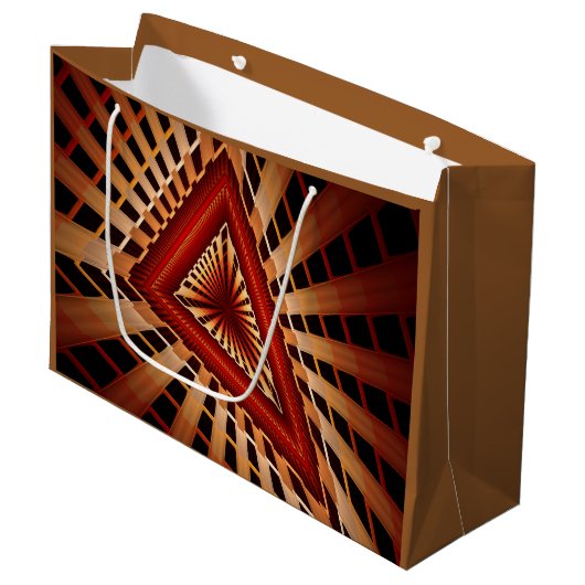 3Dファンタジーネットワークモダンフラクタル図形デザイン ラージペーパーバッグ (正面アングル)